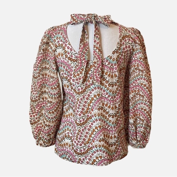 Loft Garden Shimmer Tie Back Mixed Media Top Size XS NWT - Picture 3 of 13